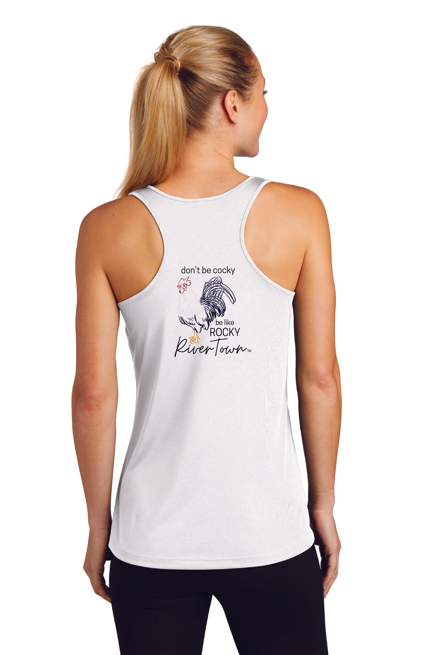 Women's Racerback Tank ROCKY THE ROOSTER $1.00 GOES DIRECTLY TO HALLOWES COVE PTO